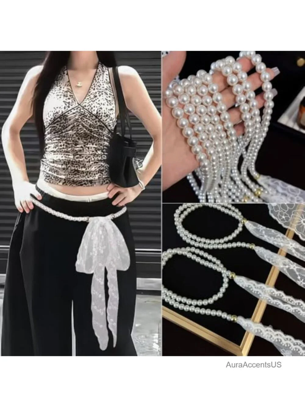 Pearl Lace Waist Chain Belt Body Chain Neck Scarf Multi-Functional Adjustable